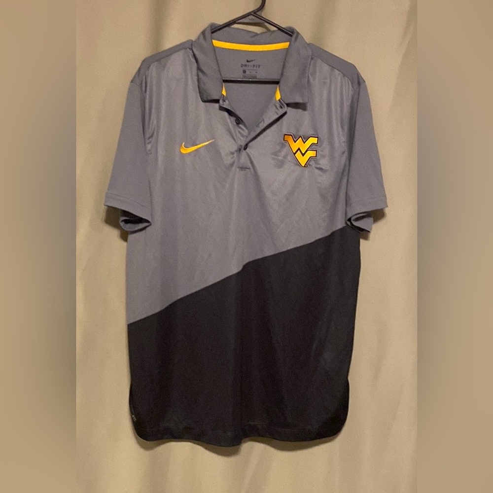 West Virginia Mountaineers  NCAA Grey Nike Dri-Fit Football Polo Short Sleeve XL